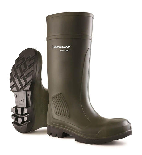 Dunlop Purofort Professional Full Safety Wellies #colour_green-brown