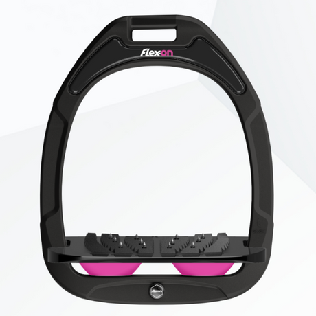 Flex-On Green Composite Inclined Ultra Grip Stirrups - Black/Black/Pink #colour_black-black-pink