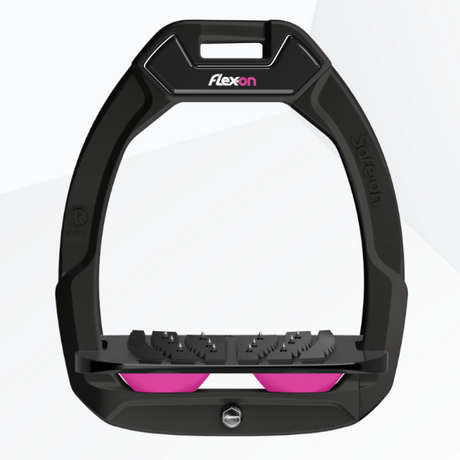 Flex-On Safe-On Inclined Ultra Grip Stirrups - Black/Black/Pink #colour_black-black-pink