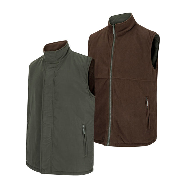 Hoggs of Fife Breezer Men's Reversible Bodywarmer #colour_loden-coffee