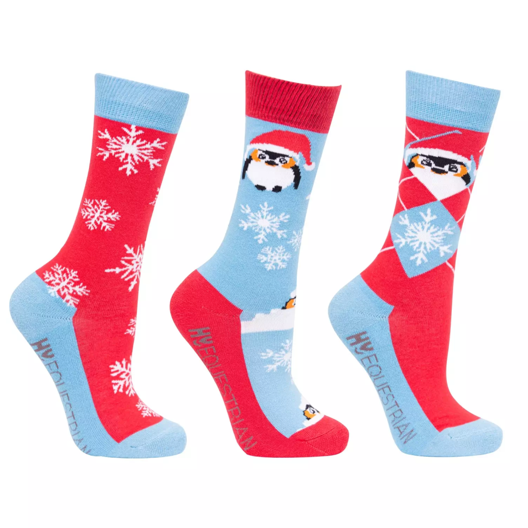 Hy Equestrian Children's Novelty Printed Socks #colour_sky-blue-red