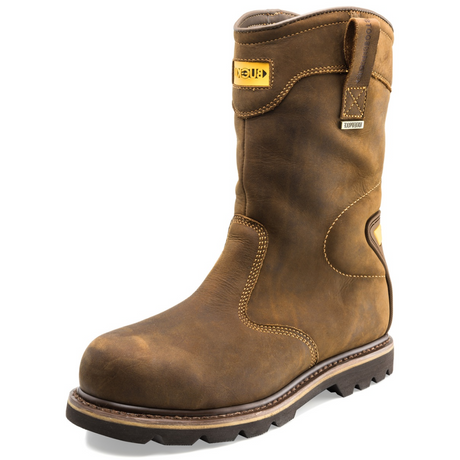 Buckbootz B701SMWP Leather Goodyear Welted Waterproof Safety Rigger Boot with Ankle Support #colour_brown
