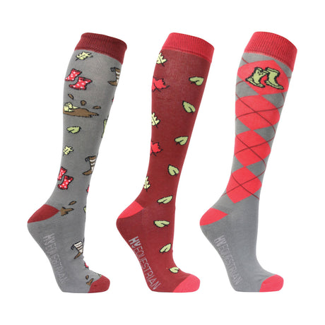 Hy Equestrian Novelty Printed Socks #colour_burgundy-grey