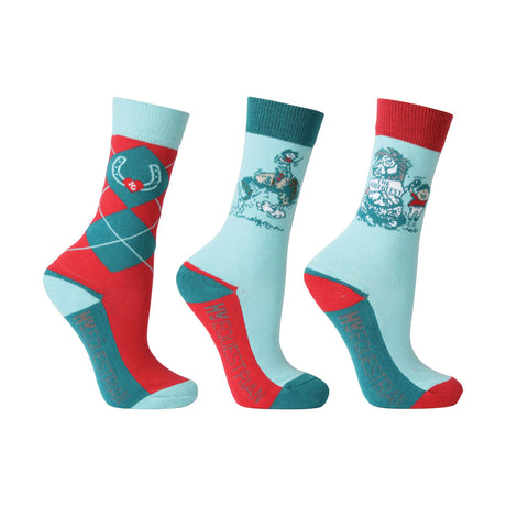 Hy Equestrian Novelty Printed Socks #colour_turquoise-red