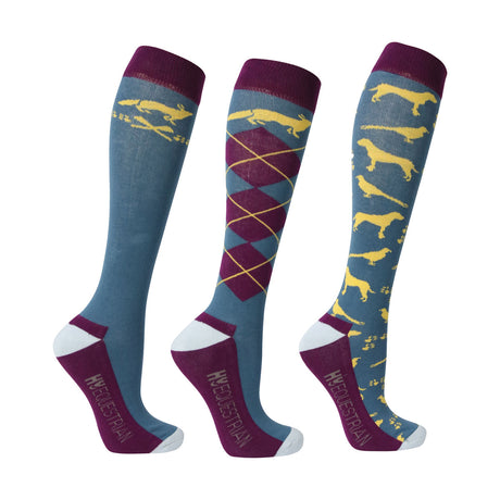 Hy Equestrian Novelty Printed Socks #colour_blue-purple-yellow
