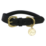 Benji & Flo Superior Rolled Leather Dog Collar #colour_black-brass