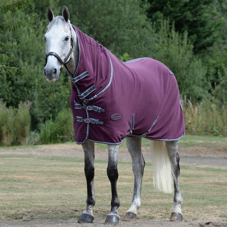 Weatherbeeta Fleece Cooler Combo Neck #colour_maroon-grey-white