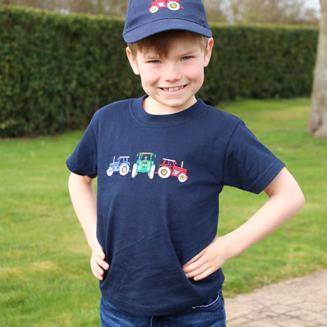 British Country Collection Three Tractors Childrens T-Shirt #colour_navy