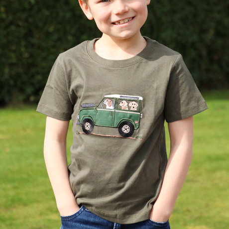 British Country Collection Offroader & Dogs Childrens T-Shirt #colour_olive