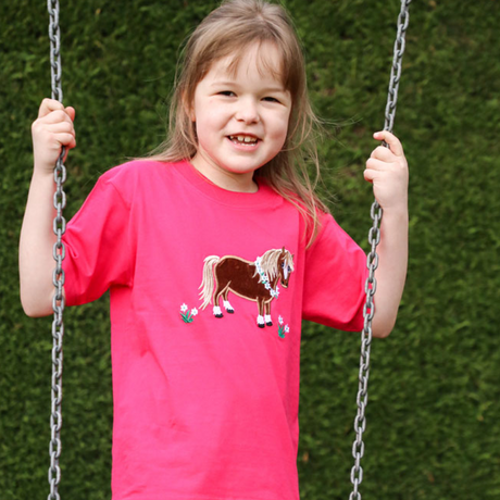 British Country Collection Flora Pony Childrens T-Shirt #colour_hot-pink