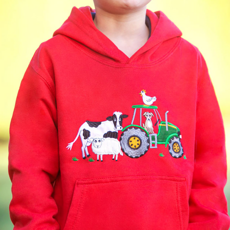 British Country Collection Farmyard Childrens Applique Hoodie #colour_red