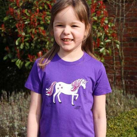 British Country Collection Dancing Unicorn Childs Tee #colour_purple