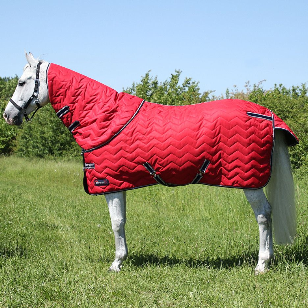 DefenceX System 200g Stable Rug with Detachable Neck Cover #colour_dark-red-navy-light-grey